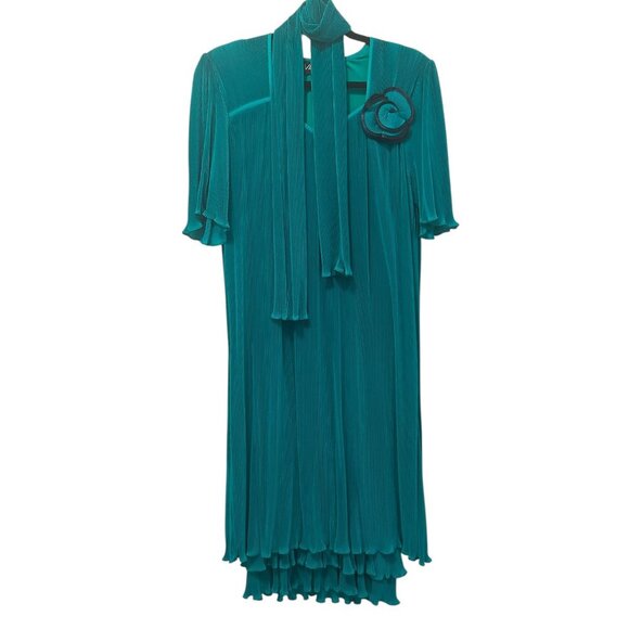 Vintage‎ Designer Turquoise Floral Flapper Cocktail Dress Made in France Costume - Picture 1 of 10